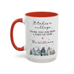 Personalized Thank You mug featuring a winter village design and a heartfelt message for the Williams family.