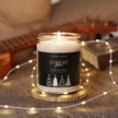 Holiday candle - Forest Pine Scented Soy 9oz Jar with a warm glow and elegant design in a cozy setting.