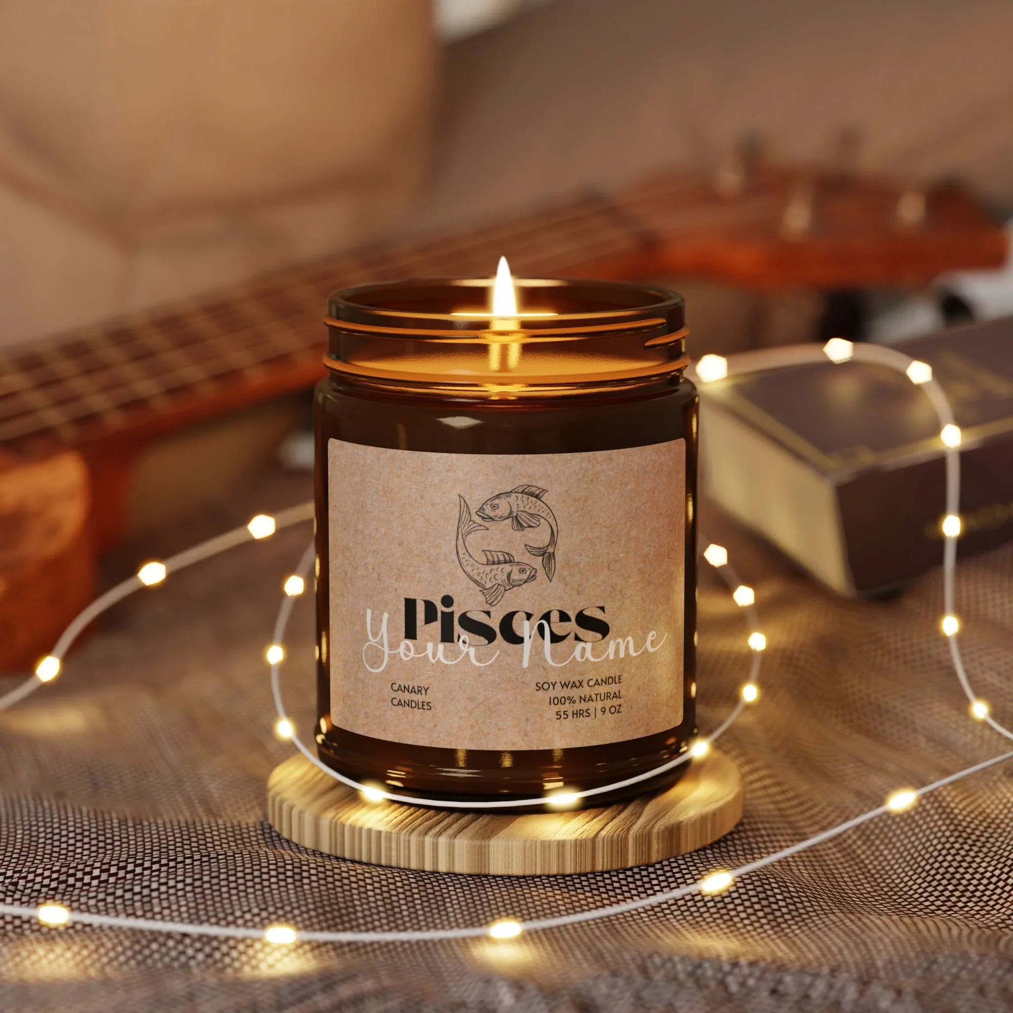 Pisces Soy Candle — Amber Jar Scented Candle (Custom Label, Multi-Size) - Canary Candle