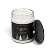 Holiday candle - Forest Pine Scented Soy 9oz Jar with elegant black label and lid.