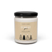 Forest Pine Soy Candle in a glass jar with a label featuring trees in black, showcasing a natural scented candle.