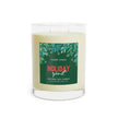 Holiday Spirit Scented Candle in clear glass jar with festive holiday design and two wicks for even burning.