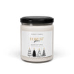 Forest Pine Soy Candle in a reusable glass jar with festive tree illustrations