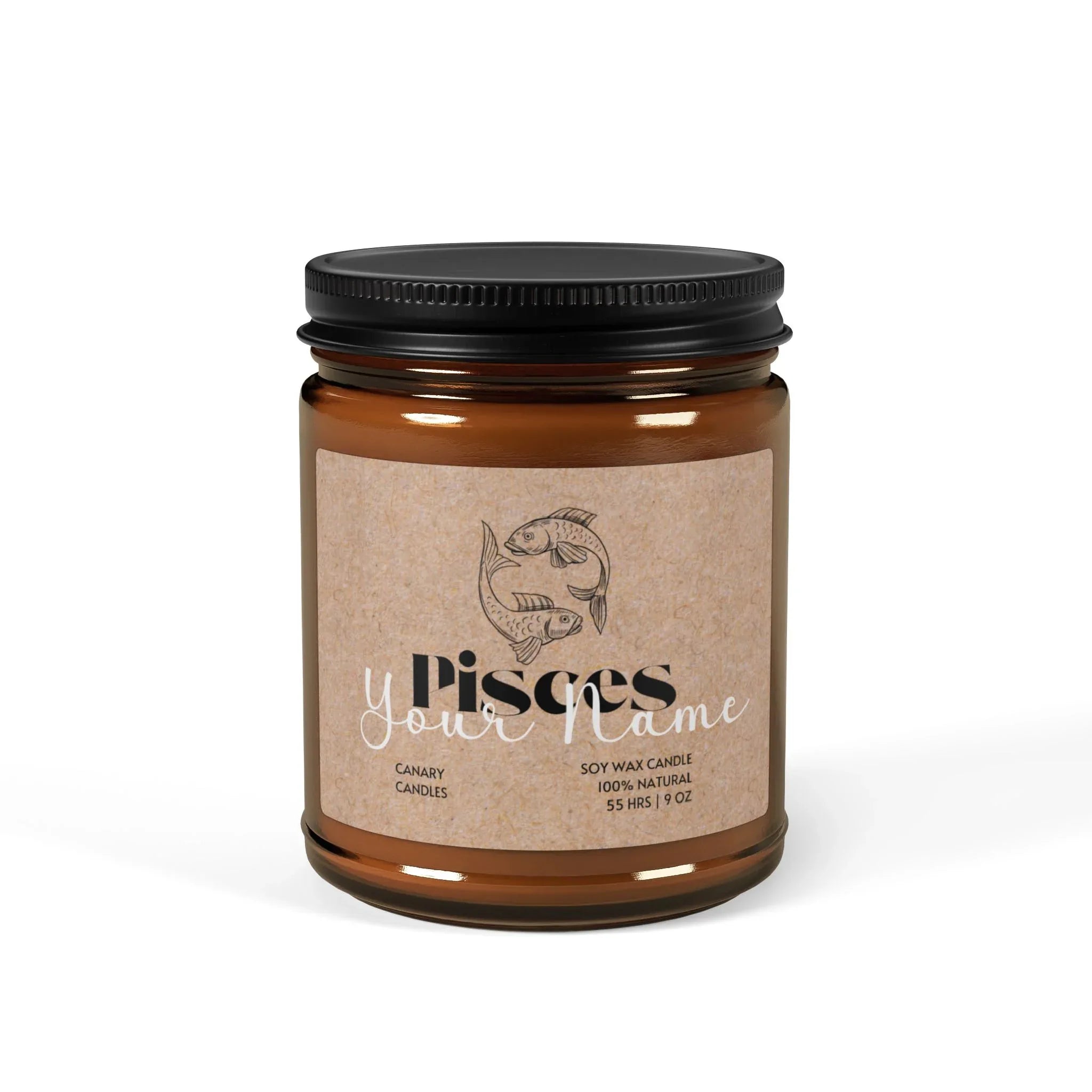Pisces Soy Candle — Amber Jar Scented Candle (Custom Label, Multi-Size) - Canary Candle