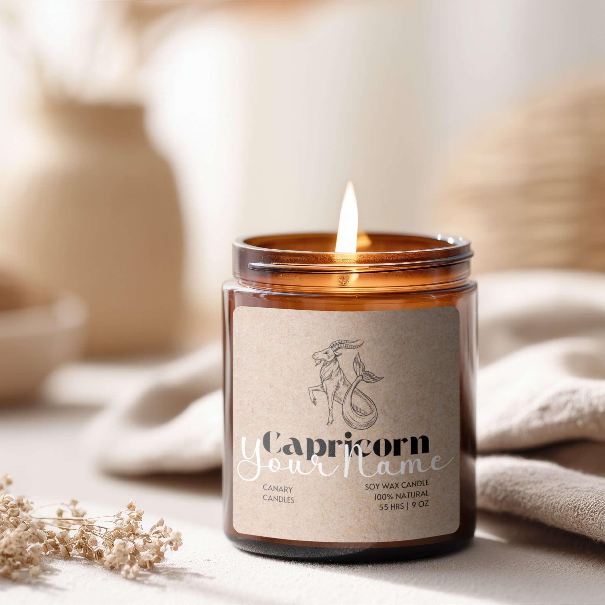 Capricorn Zodiac Soy Candle — Amber Jar Scented Candle (Multi-Size) - Canary Candle