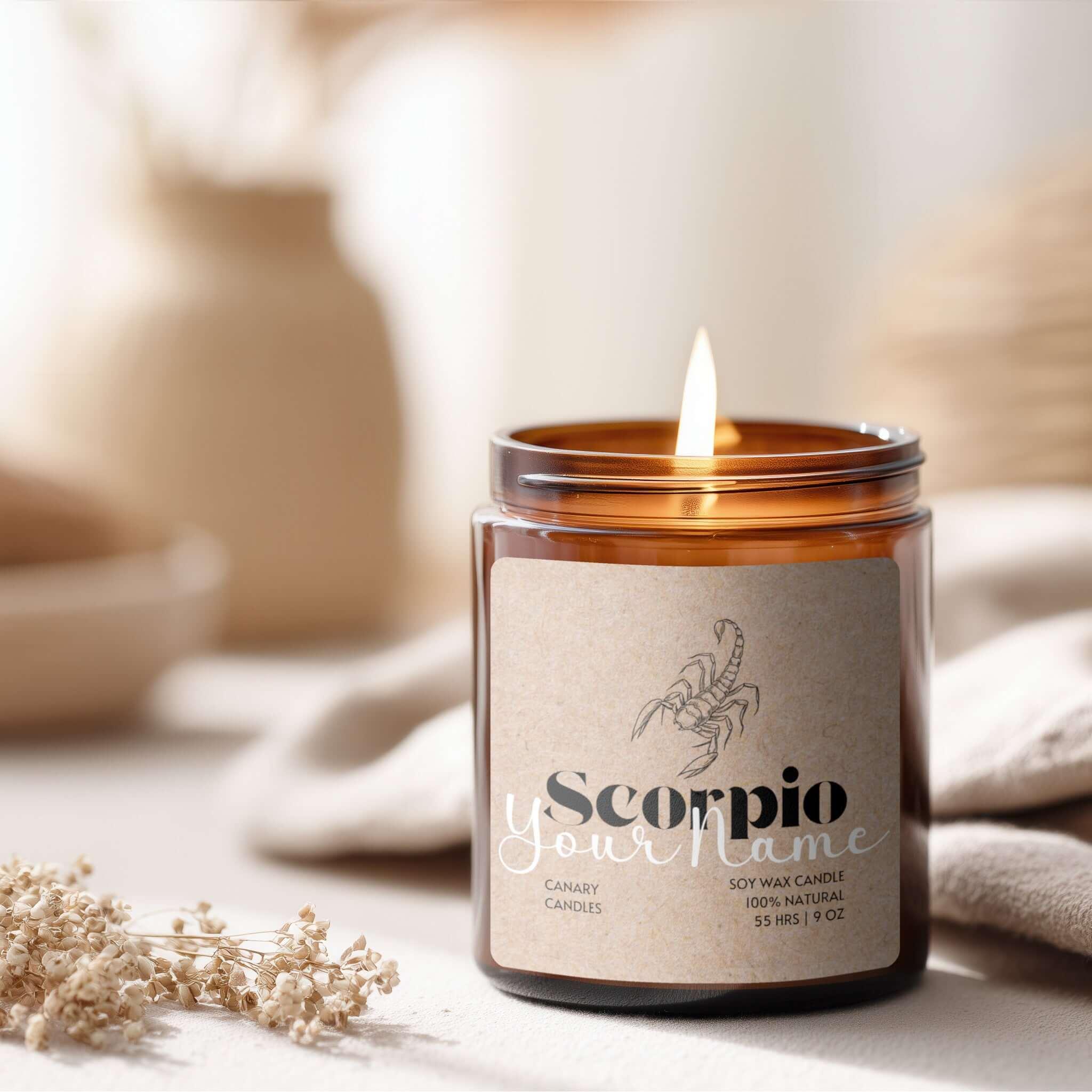Scorpio Scented Soy Candle — Amber Jar Astrology Candle (Multi-Size) - Canary Candle