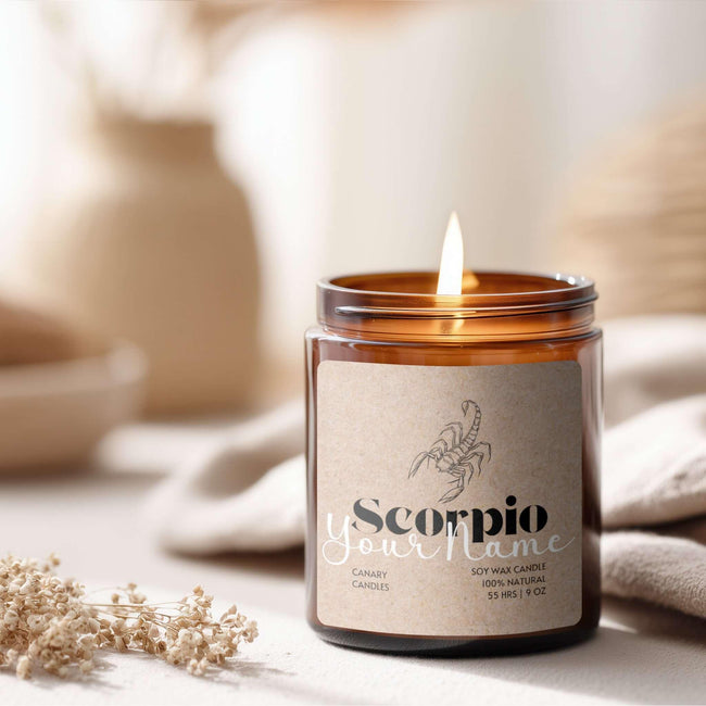 Scorpio Scented Soy Candle — Amber Jar Astrology Candle (Multi-Size) - Canary Candle