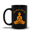 Funny meditation mug featuring a calm silhouette and the phrase 
