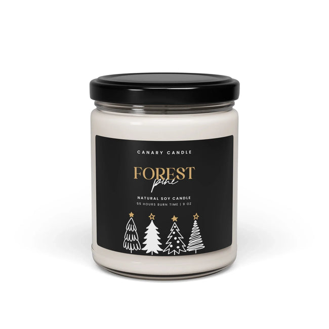 Holiday candle - Forest Pine Scented Soy 9oz Jar with elegant design for cozy atmosphere