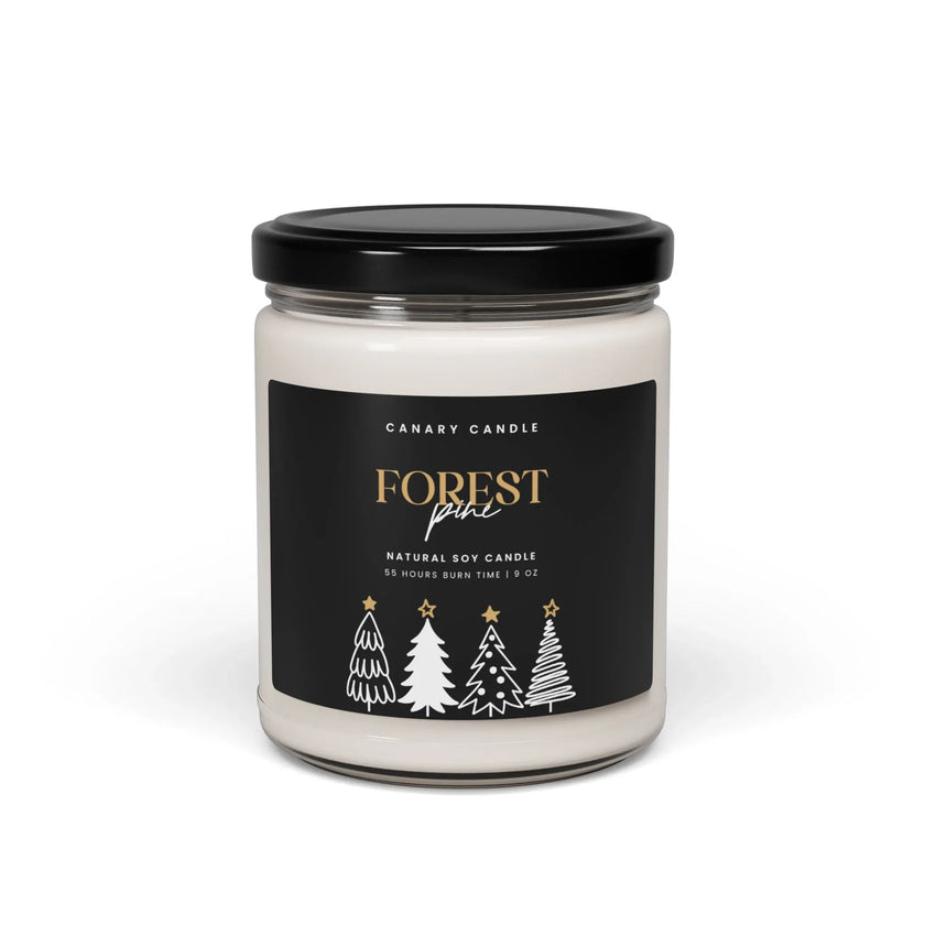 Holiday candle - Forest Pine Scented Soy 9oz Jar with elegant design for cozy atmosphere