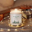 Winter Candle - Forest Scented Soy natural candle in a cozy ambiance with soft lights and a guitar.