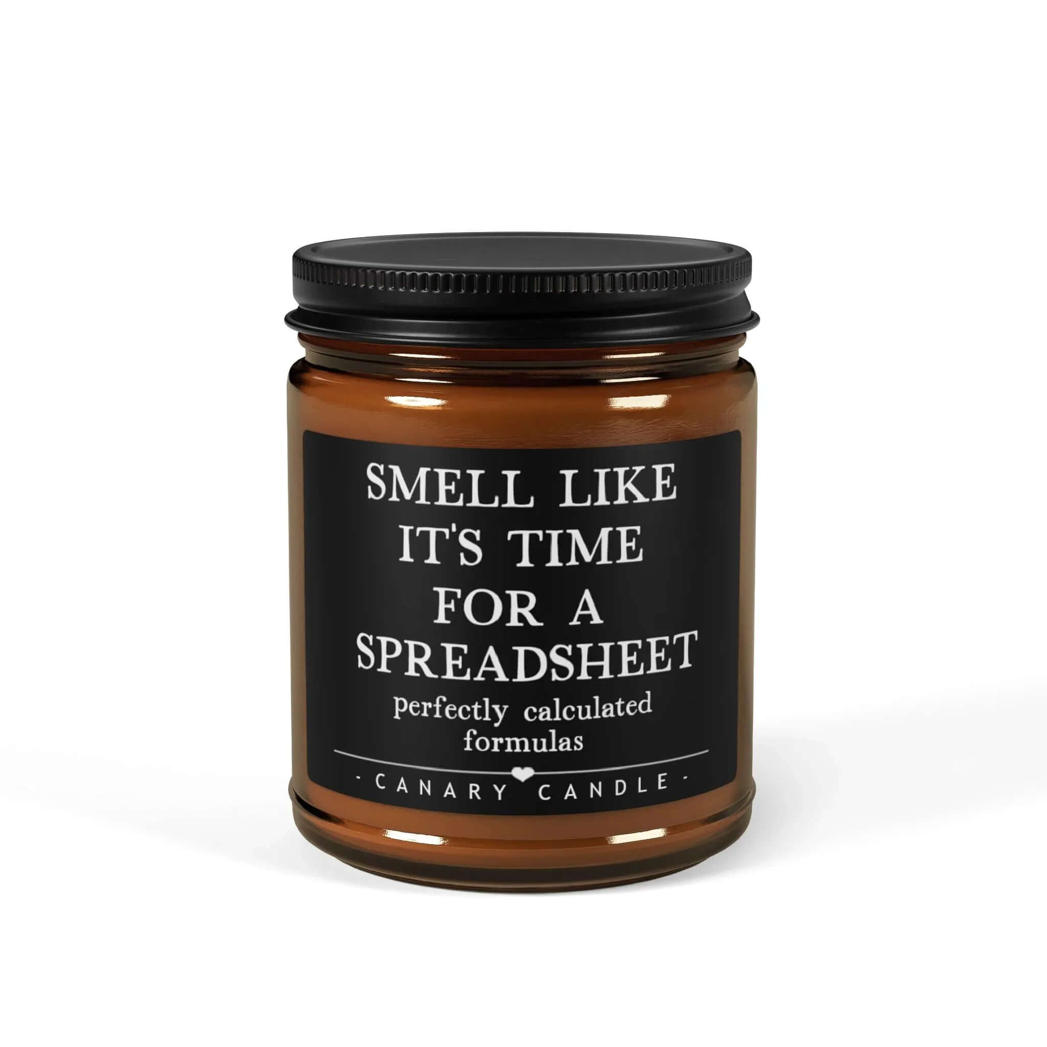 Scented soy candle in amber jar, a great funny coworker gift for office relaxation and atmosphere.