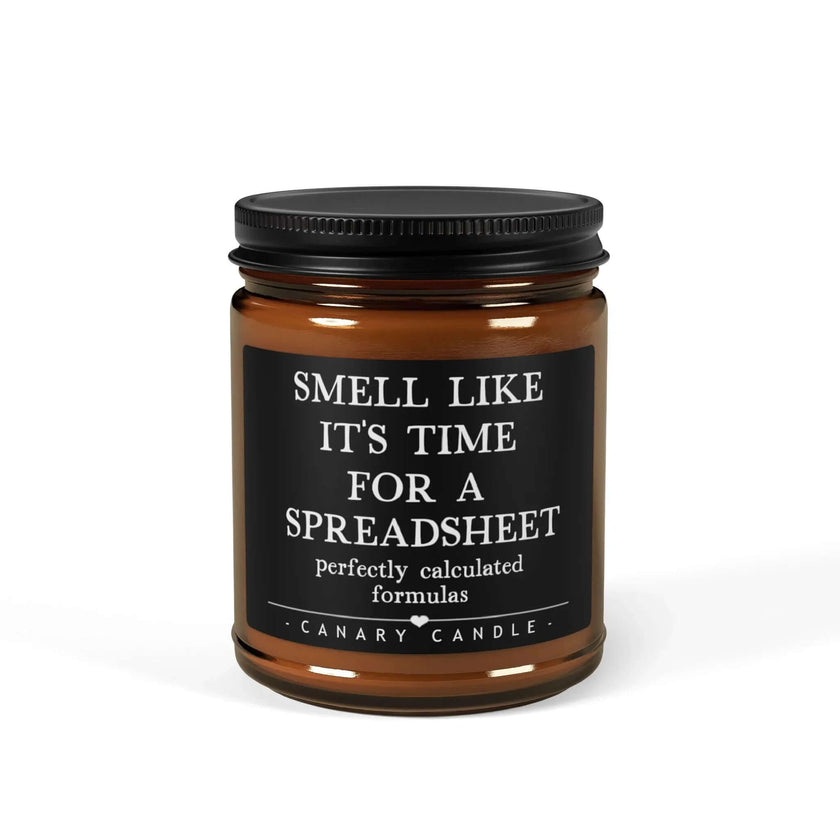 Scented soy candle in amber jar, a great funny coworker gift for office relaxation and atmosphere.