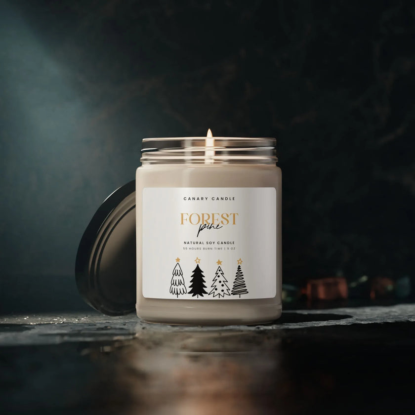 Forest Pine Soy Candle — 9 oz Scented Jar (Natural Soy, Holiday Pine & Evergreen) - Canary Candle