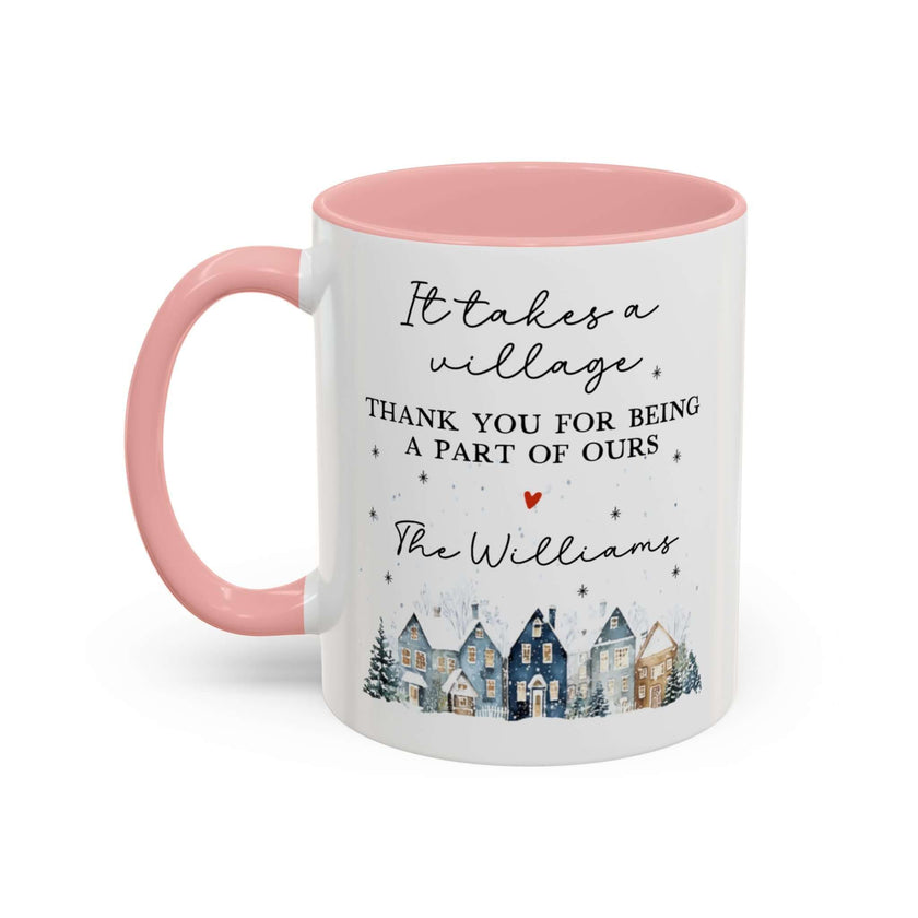 Personalized Thank You mug featuring a winter village design and handwritten message for The Williams.