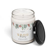 Winter berries scented candle in a reusable glass jar with a glossy label, perfect for holiday aromatherapy.