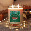 Holiday Spirit Scented Candle 11oz with double cotton wick glowing softly in a cozy setting.