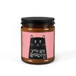 Amazing Soy Candle in amber glass with playful cat design, perfect funny gift for cat lovers.