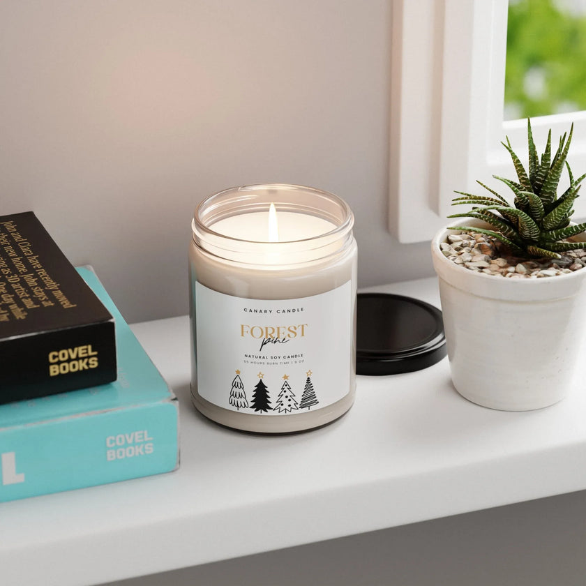 Forest Pine Soy Candle — 9 oz Scented Jar (Natural Soy, Holiday Pine & Evergreen) - Canary Candle