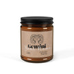 Gemini Soy Candle in amber jar with stylish label, perfect gift for astrology lovers and cozy home ambiance.