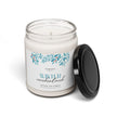 Holiday Aromatherapy candle in reusable glass jar with Winter Wonderland scent and black lid.