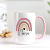 Nana mug with pink handle and rainbow design, high quality ceramic, perfect for gifts.