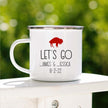 Personalized wedding gift - Let's go funny enamel mug with a buffalo design and custom names.