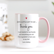 Personalized Thank You Mug featuring a heartfelt message and a pink accent handle, perfect for expressing gratitude.