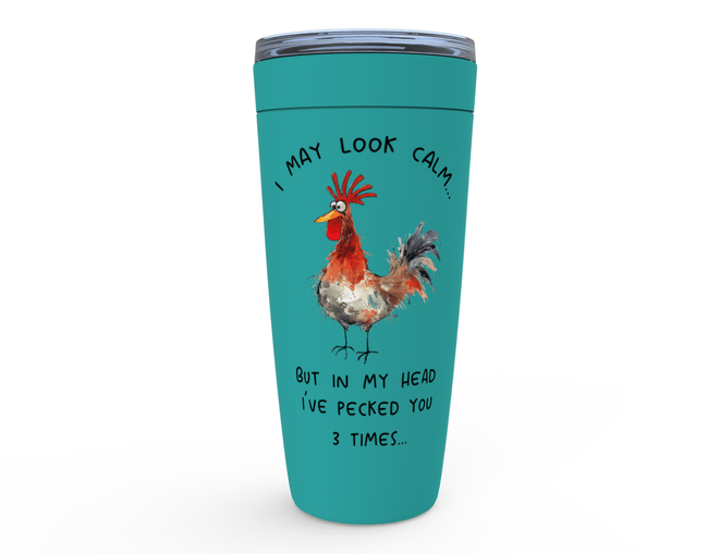 Funny Sarcastic Tumbler featuring a rooster with the phrase 'I May Look Calm' ideal for coworker gifts.