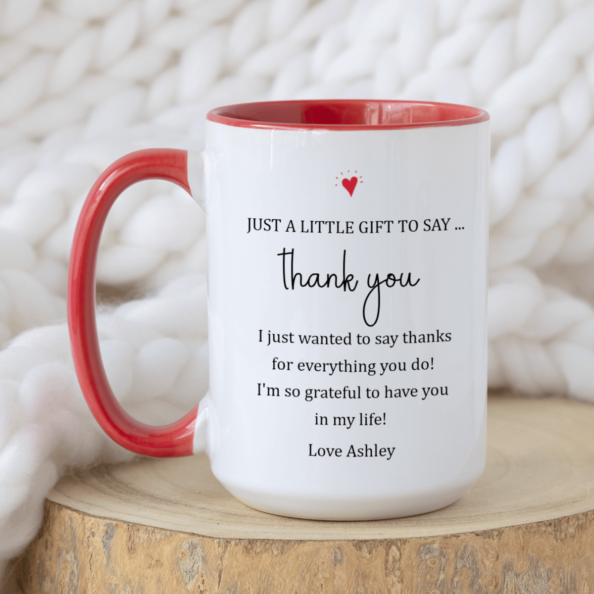 Personalized Thank You Mug - 15oz accent coffee cup with heartfelt message for appreciation and gratitude.